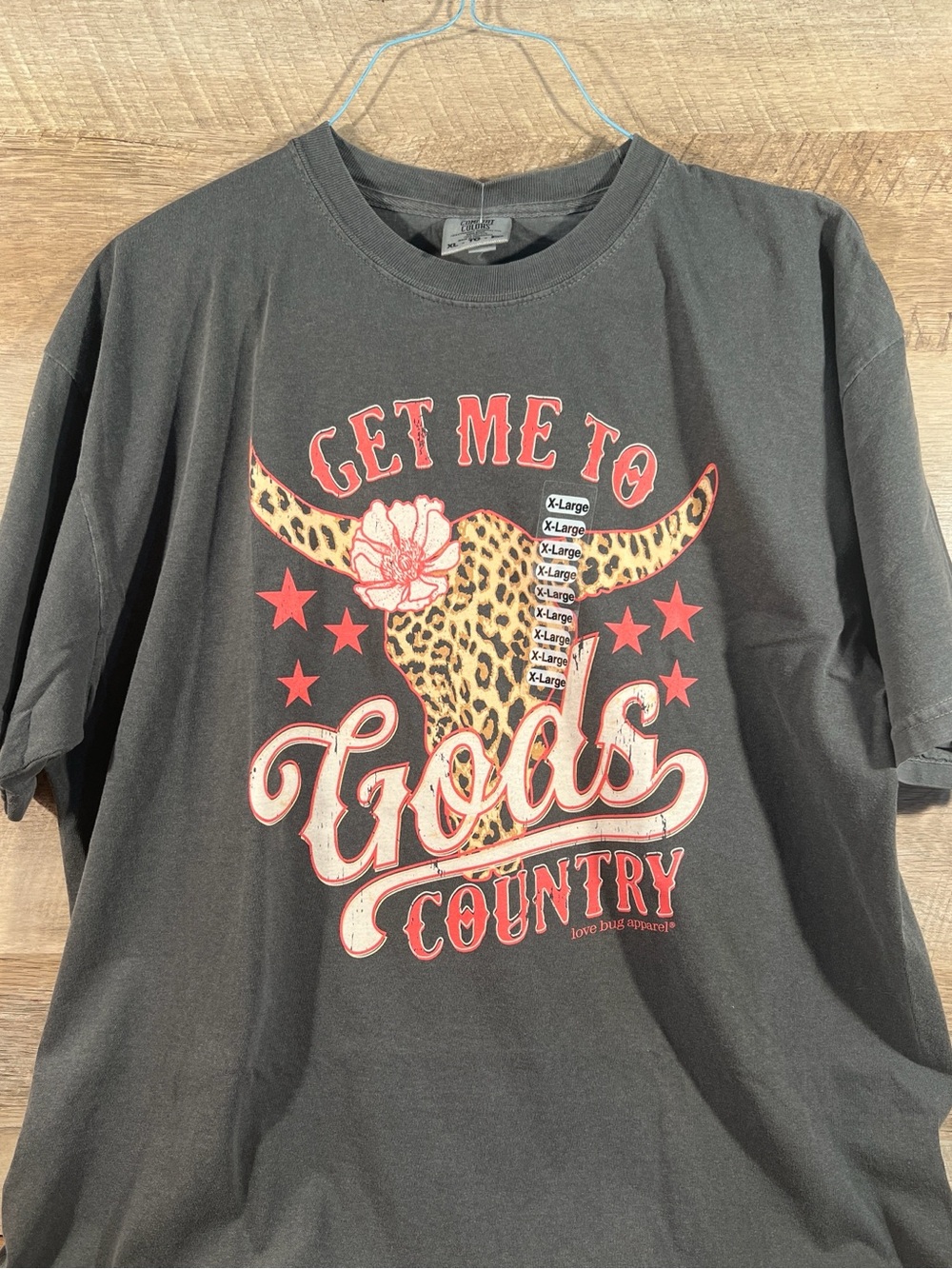 Comfort Colors Dark Gray Graphic Tee with Coral & Leopard Print Size XL